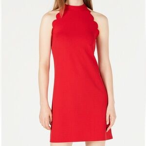 BCX scalloped high neck scuba crepe dress